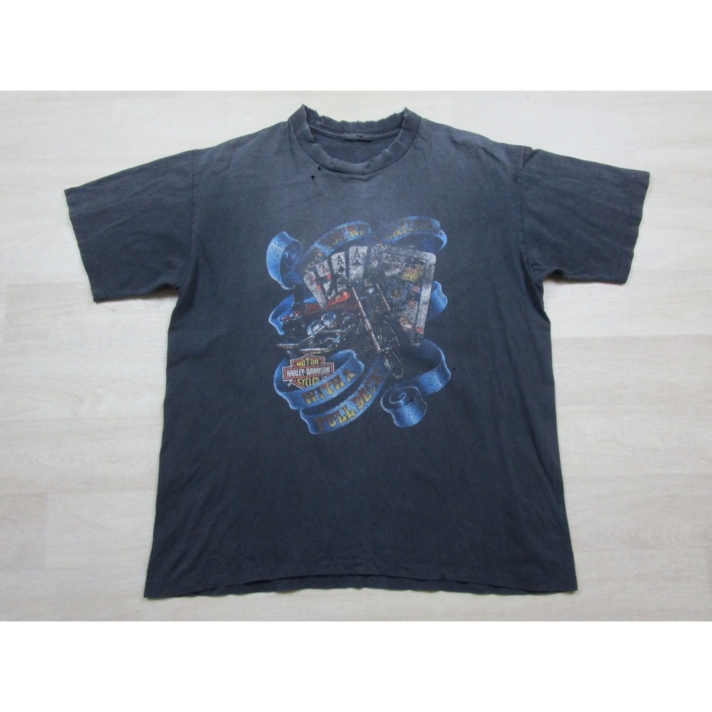 Vintage 90s Harley Davidson T-Shirt (L) Single Stitch Biker Las Vegas Thrashed